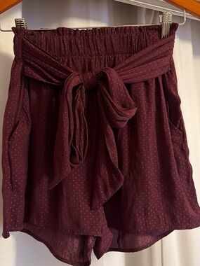 Shimera High-Waist Paperbag Shorts with Tie Belt - Burgundy